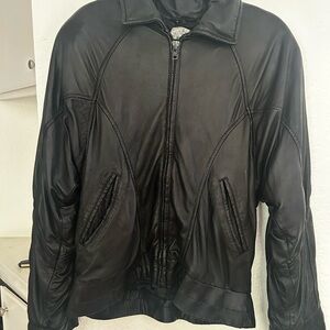 Andrew Marc Black Leather Bomber Jacket